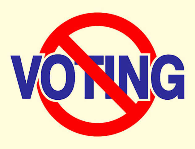 Vector Illustration Of The Word Voting In Blue Type With A Red No Symbol On It.